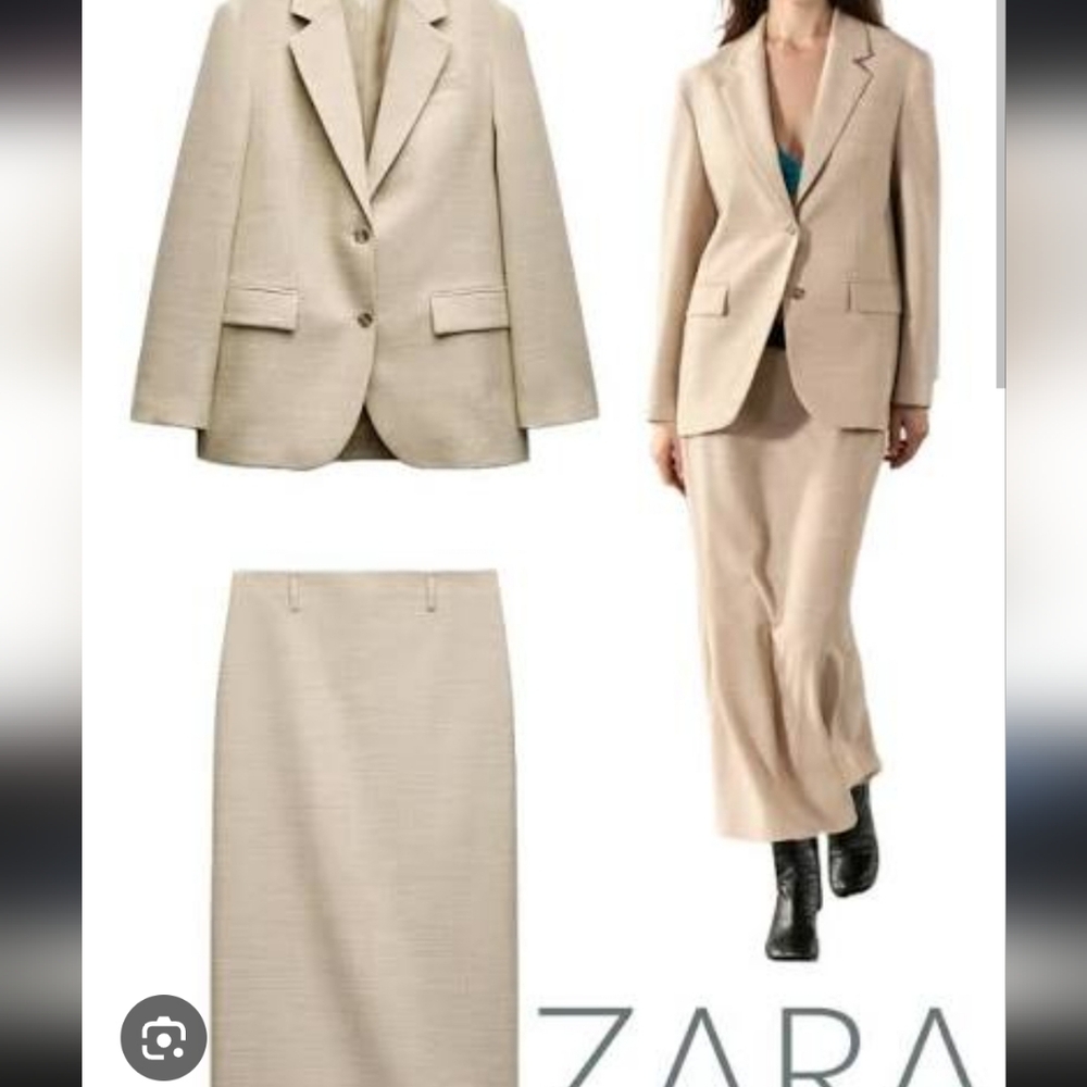 Zara Cream Wool Blend Blazer Skirt Set - Picture 4 of 4